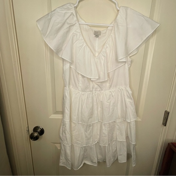 A New Day Mini Dress White Ruffle Multi Tiered Flutter Short Sleeve - Picture 4 of 17